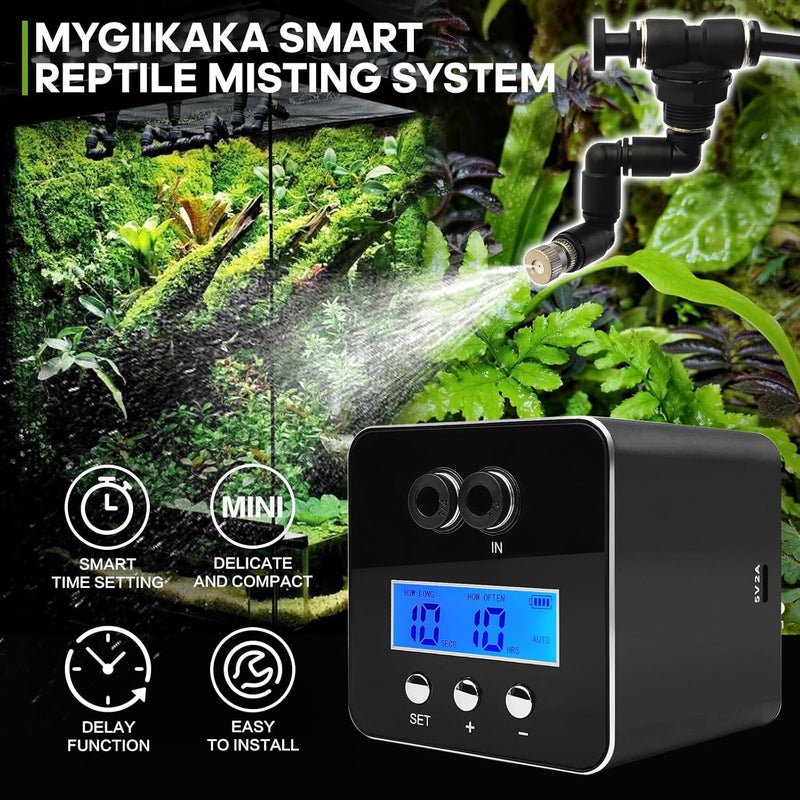 MYGIIKAKA Reptile Smart Mister, Reptile Humidifiers Misting System Automatic with Timer, Terrariums Humidifier with 360°Adjustable Misting Nozzles, Spray Kit for Rainforest Plants Amphibian - Image 2